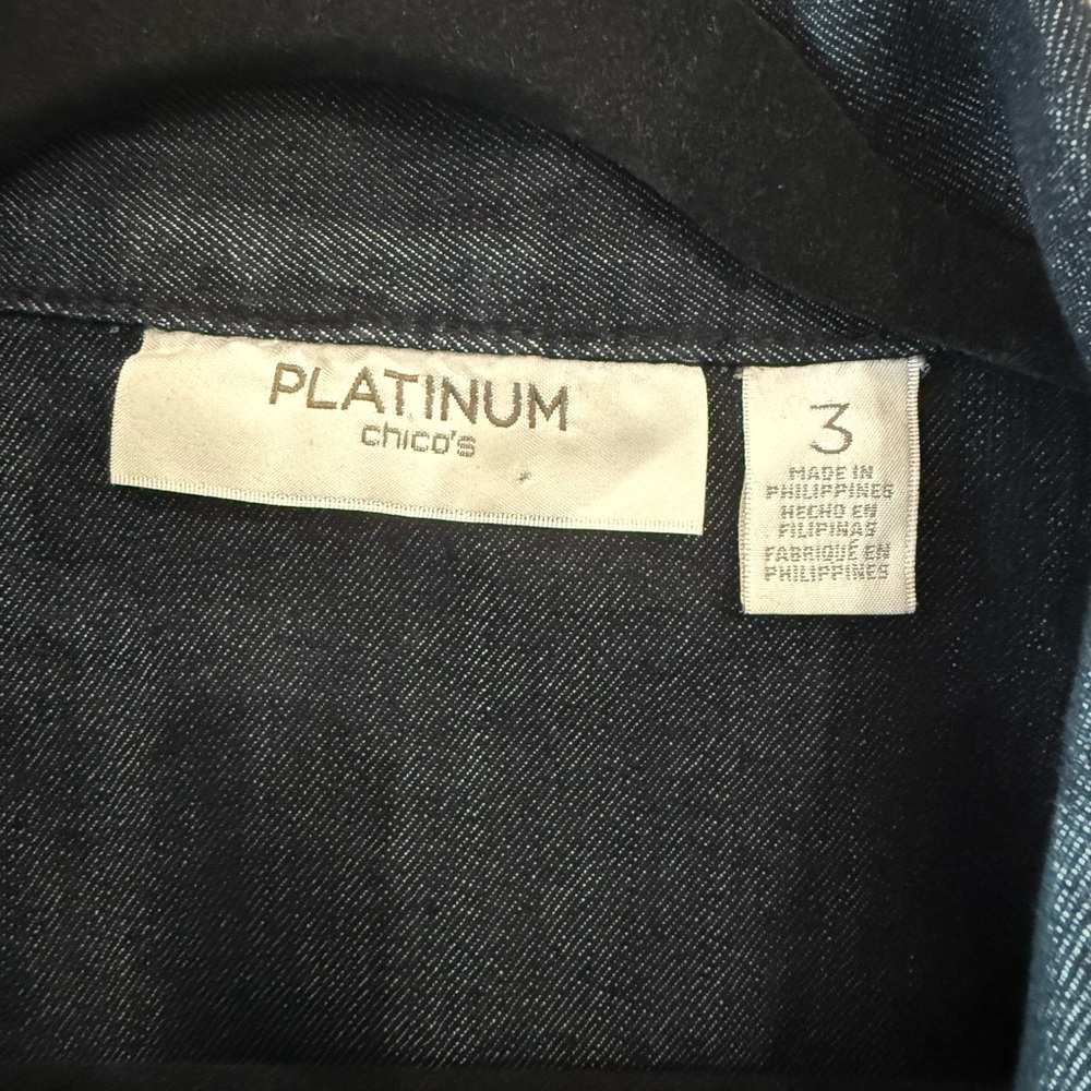 Chico's Dark Blue Embellished Denim Jacket with Blue & Purple Accents - Picture 5 of 7